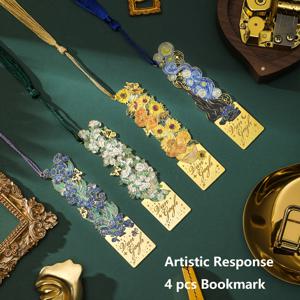 TEMU 4개의 예술적 그림과 긴 술이 달린 금속 북마크 - 학생과 책 애호가를 위한 독창적인 속이 빈 디자인 독서 액세서리, 내구성 있는 문구 용품 및 선물
