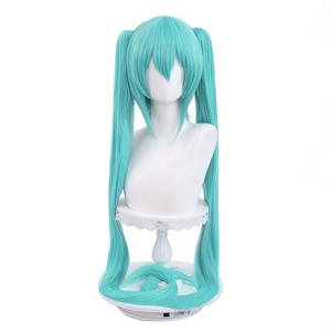 TEMU 100Cm 긴 호수 녹색 이중 포니테일 가발, 코스프레용, Hatsune Miku 스타일 유사, 다양한 파티, 컨벤션 및 롤플레잉 이벤트에 적합.
