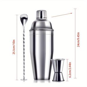 TEMU 3피스 프로페셔널 바텐더용 24oz 칵테일 쉐이커 세트, 지거 & 바 스푼 - 내구성 있는 304 스테인리스 제작, 우아한 모던 디자인 및 이공학적 그립과 누수방지 뚜껑으로 홈 바, 레스토랑, 파티에 완벽한 - 쉬운 청소와 내구성이 뛰어난 칵테일 만들기 키트 (혼합기, 체, 정밀 계량을 위한 측정표가 포함)