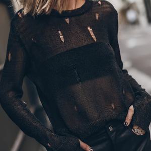 TEMU 여성 캐주얼 긴팔 튜닉 탑 - 솔리드 컬러에 찢어진 디자인이 특징, 라운드넥, 신축성 있는 원단, 봄/가을에 완벽, 캐주얼 웨어, 캐주얼 복장