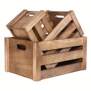 TEMU 빈티지 농가 스타일 색상의 나무 상자, 시골 장식용 박스, 3pcs 대형 중첩 나무 상자 세트, 수제 천연 원목 상자 (레트로 컬러, 라이트 번 컬러, 내추럴 우드 컬러, 다크 커피 컬러), 선반 바스켓