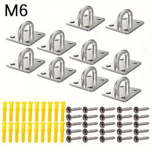TEMU 10개 M6 헤비 레트랑굴라 베이스 듀티 후크 스크루 포함 - 스테인레스 스틸 패드 아이 플레이트 - 10개 세트 6Mm 헤비 듀티 앵커 마운트 하드웨어 - 천장 후크 - 광택 있는 핏 스퀘어 아이렛