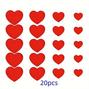 TEMU 20개 핑크 하트 애플리케이션 패치 - 다양한 크기, 귀여운 미니 하트 자수 장식, 옷, 재킷, 배낭, 청바지, 모자, 가방, 자수 장식| 유쾌한 디자인| 세부적인 스티칭, 가정용 하트 장식