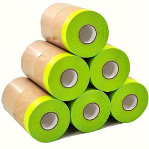 TEMU 페인팅용 미리 테이프가 붙은 마스킹 페이퍼 - 테이프 및 드레이프 페인터 페이퍼, 커버링 스커트, 프레임, 자동차 및 자동차 바디용 페인트 접착 보호 페이퍼 롤 (4/6 롤)