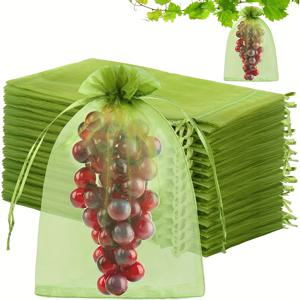TEMU 100개 재사용 가능한 과일 및 채소 보호 가방 - 8x12인치 끈으로 조절 가능한 메쉬 그물망, 포도, 사과, 감을 위한 해충 방지 커버