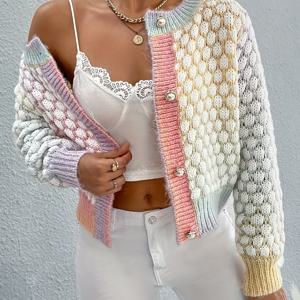 TEMU UM LADY 가을/겨울용 긴 염색 불규칙 라운드넥 가디건