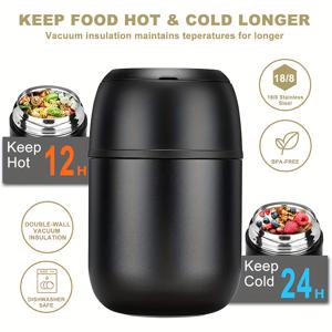 TEMU 17 Oz / 500ML 보온 도시락, 진공 스테인리스 스틸 보온 도시락 용기, 손잡이 및 접이식 스푼 포함, 12시간 동안 보온 및 24시간 동안 보냉 유지, 원통형 용기, 수프, 찌개 등에 적합, 학생 및 사무실에 이상적|폴딩박스