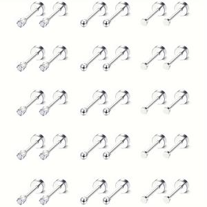 TEMU 남성 및 여성을 위한 15 쌍의 작은 수술용 스틸 스터드 귀걸이 - 저자극성 CZ 도트 볼 스터드 귀걸이 세트 - 기본 스타일, 작은 2mm 플랫 백 귀걸이