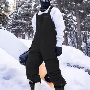 TEMU 남성용 겨울 스키 비브 팬츠 - 방풍 및 보온 기능, 지퍼 포켓이 있는 스노보드 장비