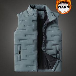 TEMU 남성용 단색 민소매 조끼 - 트렌디하고 편안한 스탠드 칼라 겨울용 아웃도어 웨어