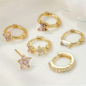 TEMU 여성용 데이트 일상 매칭 귀걸이 주얼리 선물 꽃 장식용 6개 구리 메탈 지르코니아 퍼스널리티 스터드 귀걸이 세트 1팩