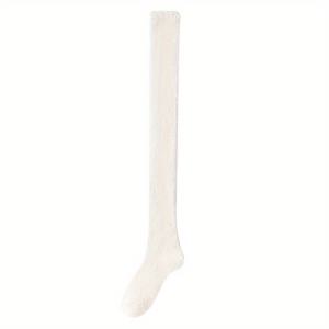 TEMU 1/2 쌍 여성용 무릎 위 하이 양말, 플러시 허벅지 하이 니트 원단, 폴리에스터 95% 스판덱스 5%, 단색, 기계 세탁 가능, 부드럽고 따뜻한 긴 양말 가을/겨울 가정 수면 바닥 사용