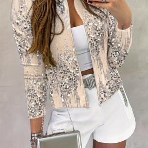 TEMU 맞춤형 패션 지퍼업 스팽글 여성 캐주얼 우아한 재킷