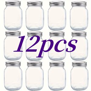 TEMU 6개 또는 12개 유리 메이슨 병, 16oz - 잼, 샐러드 드레싱, 꿀, 냉장고 안전 식품 보존을 위한 밀폐 보관 용기, 주방 정리나 선물 아이디어에 완벽함