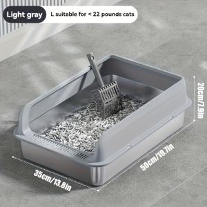 TEMU KEMORELA XL 스테인리스 스틸 고양이 화장실 상자 뚜껑 포함 - 초대형, 높은 벽, 냄새 방지 및 누수 방지 금속 팬, 여러 고양이용, 포함된 스쿱으로 쉬운 청소, 밀폐형, L 사이즈
