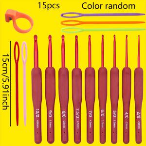 TEMU 15피스 럭셔리 크로셰 훅 세트 (스테인리스 스틸 훅 & 소프트 핸들 스웨터 바늘 포함), 울 실 & 크로셰 인형/앰네스티/패턴 - 초보자 및 전문가를 위한 완벽한 니팅, 재봉 공예 키트 (컬러)|뜨개실