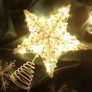 TEMU 1개 크리스마스 트리 토퍼 별 라이트업 장식 - 5점 디자인의 빛나는 별, 필요 없음, 파티, 크리스마스 트리 장식, 축제 파티 액세서리, 우아한 별 디자인, 파티 장식을 위한 내구성 있는 금속 구조