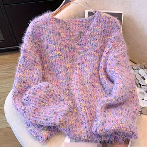 TEMU 심플한 물방울 무늬 컬러 블록 플러시 풀오버 스웨터 재킷이 특징인 유럽 및 미국 신상 가을 컬렉션|여성원피스|드레스