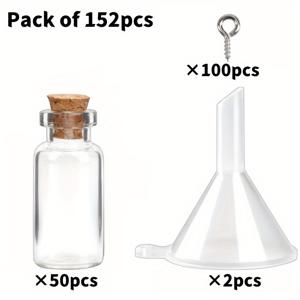 TEMU 50개 2ml 미니 유리병 세트 - 코르크 스토퍼 포함, 눈 나사와 작은 깔때기가 있는 작은 코르크 유리병, 장식용 DIY 프로젝트, 파티 선물, 예술 공예 결혼식 파티 선물 (152개 팩)