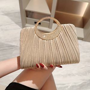 TEMU 우아한 금색 리본 액센트 클러치 - 웨딩, 파티, 정장 행사용으로 빛나는 라인스톤 장식이 있는 심야 지갑, 폴리에스터 안감, 자석 잠금, 정장 행사용 액세서리|리본 액센트 클러치|자석 잠금 지갑