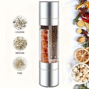TEMU 가정용 듀얼 챔버 후추 그라인더, 휴대용 고품질 메탈 마감, 조절 가능한 굵기 - 재사용 가능한 수동 향신료 분쇄기, 바베큐, 피크닉, 캠핑, 하이킹 및 가정 주방에 적합, 크리스마스 선물로 완벽.