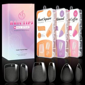 TEMU 3가지 스타일 숏 네일 팁 키트 - 720개 젤 네일 팁 하프 매트 코핀 네일 아몬드 네일 스퀘어 페이크 네일 풀 커버 프레스온 네일 익스텐션 소프트 젤 네일 팁 세트 아트 DIY|네일팁