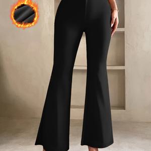 TEMU 여성용 하이웨이스트 겨울용 따뜻한 요가 벨바지 팬츠 - 풀사이즈 플레어 레깅스, 탄력 있는 허리밴드, 복부 커버, 헬스, 트레이닝 & 캐주얼 웨어 - 단색 피트니스 팬츠, 가을/겨울용