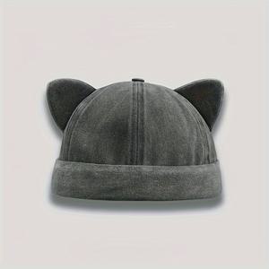 TEMU 세련된 여성용 아웃도어 스포츠 고양이 귀 모자, 빈티지 단색 해적 모자, 남성용 힙합 브림리스 캡.