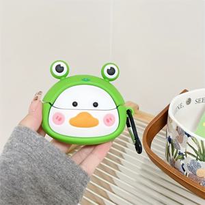 TEMU 귀여운 녹색 쿼키 덕 실리콘 케이스, 갤럭시 버드 3/3 프로용, 충격 방지 보호 커버, 무선 이어버드용