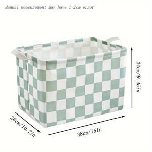 TEMU 1pc Sage Green and White Checkered 바구니 - 홈, 주방, 침실, 책장용 직사각형 폴리에스터 정리함 - 세인트 패트릭의 날 장식 및 일상적인 사용에 이상적, 세탁 바구니|빨래바구니|책꽂이