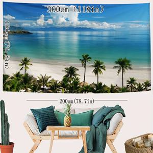 TEMU 1개 열대 해변 태피스트리, 야자수 & 바다 전망 - 85gsm 폴리에스터 복숭아 벨벳, 거실, 침실 또는 해안가 홈 데코용 평온한 벽걸이, 해안가 홈 액센트 | 열대 테마 | 부드러운 원단 디자인