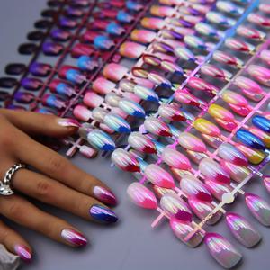 TEMU 오로라 보레알리스에서 영감을 받은 네일 팁 세트 - 혼합 컬러 시스템, 컬러블록 그라데이션이 있는 드롭 모양 쇼트 발레 네일, 스트로브 마감, 패션 데일리 웨어 & 무대 스타일, 쉬운 적용 (11가지 컬러)