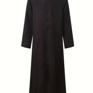 TEMU 빈티지 중세 마법사 & 사제 할로윈 의상 - 긴 소매, 단추 디테일, 폴리에스테르, 신축성 없는 원단, 교회 사제, 코스프레