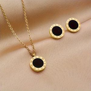 TEMU 1 스테인리스 스틸 골드 도금 로마 숫자 세트: 1 목걸이 + 2 귀걸이, 패션 클래식 주얼리 세트 - 크리스마스에 이상적인 선물