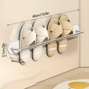 TEMU 1개 짜리 공간 절약형 벽걸이 스테인리스 슬리퍼 랙, 자석 문걸이 신발 정리함 - 침실, 거실, 기숙사, 복도용 - 골드 파이프 없음, 단일 선반, 화이트/블랙|신발정리대