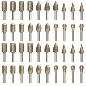 TEMU 40개 연마 버 비트 세트, 120 메쉬 에머리, 돌 조각용 회전 도구 액세서리 세트 (1/8인치 샹크 포함), 석재 및 유리 조각, 연마, 폴리싱, 각인