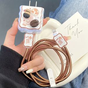 TEMU 커피 아이폰 14 프로 맥스 충전기 케이스 5개 세트, 아이폰 13/12/11 충전기 와인더용 데이터 케이블 보호기, 18/20W 고속 충전기 헤드 방지 케이블 정리기, 남자친구/ 선물, 데이터 케이블 정리기,케이블 정리 액세서리,충전기 보호 케이스,커피 테마,컴팩트 케이블 보관,강화된 케이블 홀더,내구성 있는 케이블 보호기