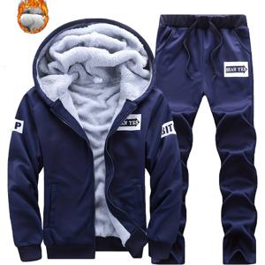 TEMU 남성용 겨울 안감 두꺼운 보온 자켓과 트렌디한 조거 팬츠 투피스 스포츠웨어 세트