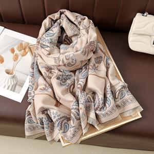 TEMU 우아한 패턴 프린지 스카프 - 두꺼운 따뜻한 숄 디자인, 가을과 겨울에 완벽한 다용도 스타일