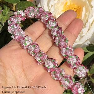 TEMU Annebeads 2개 핑크 & 레드 플라워 램프워크 유리 비즈, 13mm - DIY 주얼리 만들기, 귀걸이 & 팔찌, 루스 공예, 액세서리에 완벽함