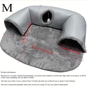 TEMU 3-in-1 고양이 터널 침대 & 플레이하우스 - 플러시 안감 소프트 폴리에스터, 8kg 이하 작은 고양이와 토끼용 아늑한 은신처, 미끄럼 방지 바닥 및 쉬운 세척 디자인, 내구성 있는 펫 가구