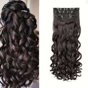 TEMU 여성용 20인치 클립인 헤어 익스텐션 - 4개 세트, 긴 탄력 있는 곱슬 합성 헤어피스, 열에 강한, 헤어 클립 익스텐션