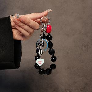 TEMU 세련된 블랙 비즈 핸드 스트랩, 휴대폰 케이스, 자동차 및 가방 액세서리용 짧은 매달린 로프 - 트렌디한 여성 패션, 다용도 액세서리|트렌디한 액세서리|내구성 있는 래니어드, 휴대폰 스트랩