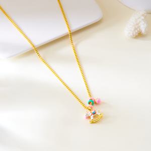 TEMU 1개 여성용 귀여운 만화 말 펜던트 목걸이 - 파스텔 핑크 & 옐로우 골드톤, 별 장식, 가벼운 데일리 주얼리 선물, 말 디자인, 액센트, 섬세한 체인, 스타일리시 매력, 세련된 공예품, 트렌디 액세서리