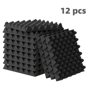 TEMU 12개 블랙 고밀도 방음 폼 패널, 30x30x3cm - 스튜디오, 음악실, 홈 시어터 및 게임 공간 벽 및 천장용 난연성 음향 에그 크레이트