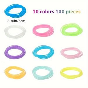 TEMU 100개 10색상 빛나는 야광 실리콘 젤리 팔찌 - 콘서트, 클럽, 레이브, 카니발, 생일 파티에 완벽한 액세서리 - 멋진 아이템, 무금지폐, 깃털 없음, 안전하고 재미있는 할로윈 & 크리스마스 이벤트 및 파티 용품