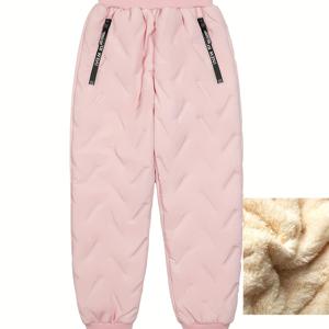 TEMU 여아용 겨울 보온 패딩 롱 팬츠, 남아 여아 겸용, 두꺼운 플리스 소재와 타버 디자인, 겨울 신상 스타일, 야외 활동에 적합