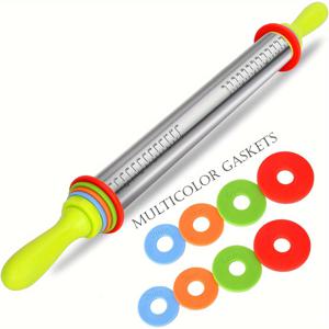 TEMU 피자, 페이스트리, 쿠키용 스테인리스 스틸 롤링핀 조절 가능 스페이서 포함 - 비스틱, BPA 프리 - 주방 필수품