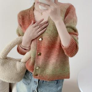 TEMU 무지개색 V넥 카디건, 캐주얼 하트 버튼 긴팔 카디건 봄 & 가을, 여성 의류