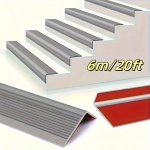 TEMU 6M/20피트 PVC 자체 접착식 계단 모서리 보호대, 미끄럼 방지 계단 코너 장식 스트립, 계단 모서리 몰딩, 실외 및 실내 계단 발판용 방수, 회색 비닐 소재.